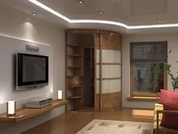 Corner cabinets in the living room in the interior photo