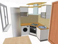 Интерьер маленькой кухни с стиральной машинкой