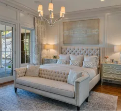 Bedroom design with bed and sofa in modern style