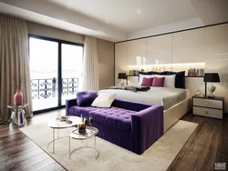 Bedroom design with bed and sofa in modern style