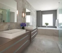 Bathroom in gray beige tones photo