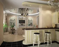 Corner kitchen living room with bar counter photo