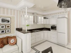 Corner kitchen living room with bar counter photo