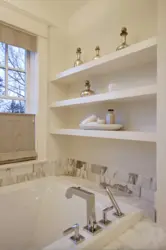 Bathroom interior with shelves