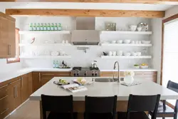 Kitchen design with wall shelves
