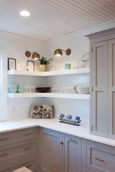 Kitchen design with wall shelves