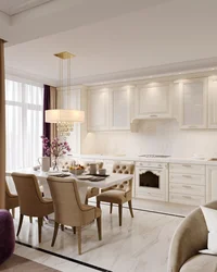 Classic Kitchen Living Room Interior In Light Colors