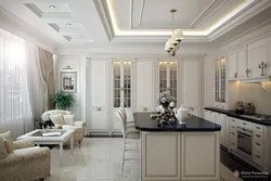 Classic kitchen living room interior in light colors