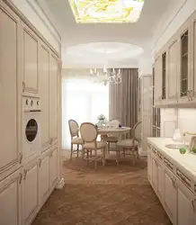 Классический интерьер кухни гостиной в светлых тонах