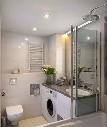Dush va kir yuvish mashinasi lavabo fotosurati bilan hammom dizayni