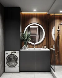 Bathroom design with shower and washing machine sink photo