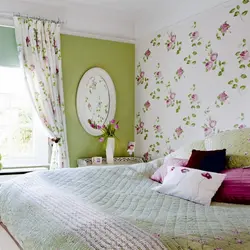 Bedroom design wallpaper with flowers photo in the bedroom interior