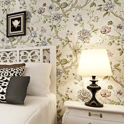 Bedroom design wallpaper with flowers photo in the bedroom interior