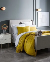 Gray yellow bedroom photo