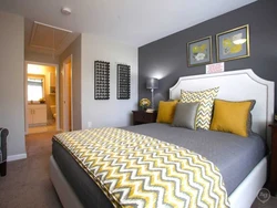 Gray yellow bedroom photo