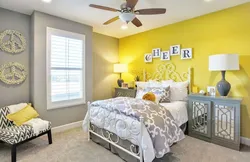 Gray yellow bedroom photo