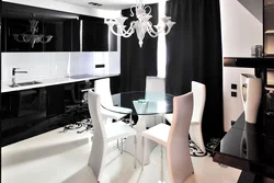 Wallpaper for black and white kitchen in the interior