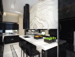 Wallpaper for black and white kitchen in the interior