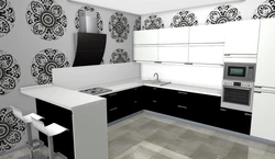 Wallpaper for black and white kitchen in the interior