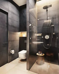 Bath design with black shower cabin