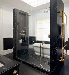 Bath design with black shower cabin