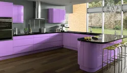 Kitchen interior in lilac gray color