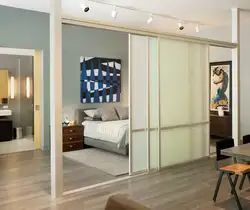 Partition in the bedroom for zoning the room photo