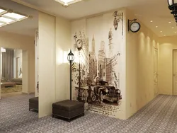 Decoration of one wall in the hallway photo