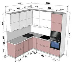 Corner kitchen design with dimensions