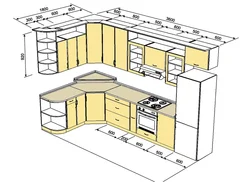 Corner kitchen design with dimensions