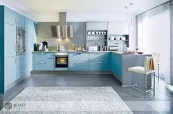 Colors that go with blue in the kitchen interior