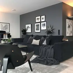 Black Sofa In The Living Room Interior Photo