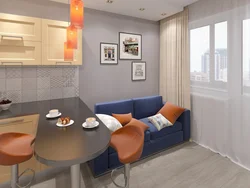 Kitchen living room 12 sq m with balcony design
