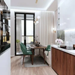 Kitchen living room 12 sq m with balcony design