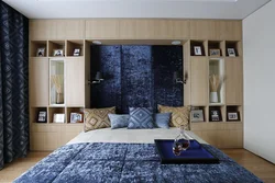 Bedroom design with double bed and wardrobe