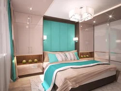 Bedroom design with double bed and wardrobe