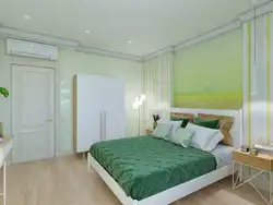 Интерьер спальни с зелеными обоями фото