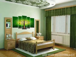 Bedroom Interior With Green Wallpaper Photo