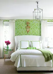 Bedroom Interior With Green Wallpaper Photo
