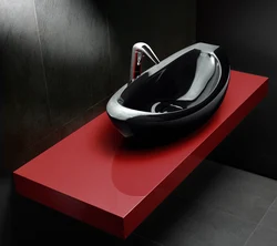 Bathroom with black sink photo