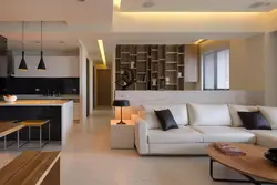 Интерьер открытой кухни с гостиной