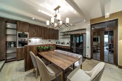 Interior of open kitchen with living room