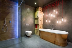 Kvartiraning fotosurati dizaynida loft uslubidagi hojatxona
