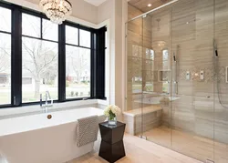 Bathroom with floor-to-ceiling windows photo