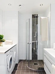 Small bathroom design with shower and washing machine