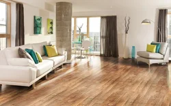 Gray laminate flooring in the living room interior
