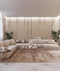 Beige living room photo in modern style