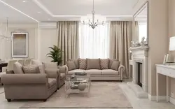 Beige living room photo in modern style