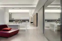 White porcelain stoneware floor in the interior of the kitchen living room