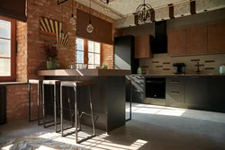Loft-style kitchens with a bar counter photo design